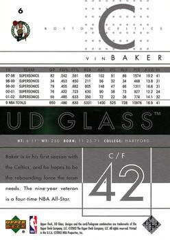 2002-03 UD Glass #6 Vin Baker Back