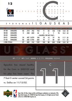 2002-03 UD Glass #12 Zydrunas Ilgauskas Back