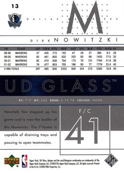 2002-03 UD Glass #13 Dirk Nowitzki Back