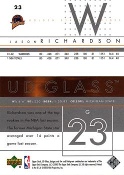 2002-03 UD Glass #23 Jason Richardson Back