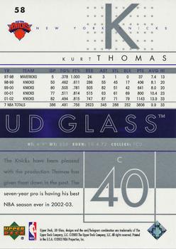 2002-03 UD Glass #58 Kurt Thomas Back