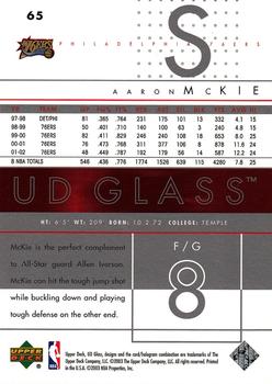 2002-03 UD Glass #65 Aaron McKie Back