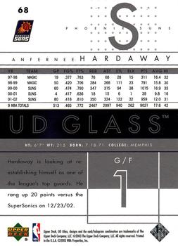 2002-03 UD Glass #68 Anfernee Hardaway Back