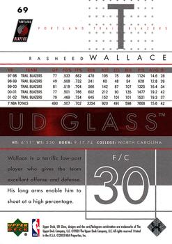 2002-03 UD Glass #69 Rasheed Wallace Back