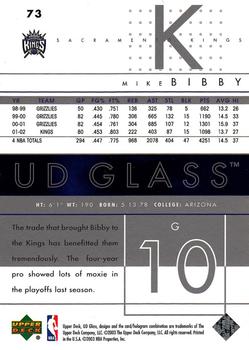 2002-03 UD Glass #73 Mike Bibby Back