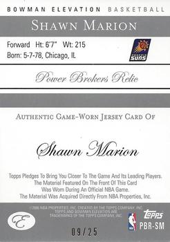 2006-07 Bowman Elevation - Power Brokers Relics (25) Gold #PBR-SM Shawn Marion Back