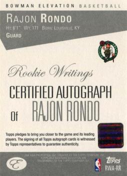 2006-07 Bowman Elevation - Rookie Writing Autographs #RWA-RR Rajon Rondo Back
