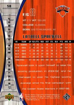 2002-03 Upper Deck Hardcourt #58 Latrell Sprewell Back