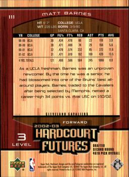2002-03 Upper Deck Hardcourt #111 Matt Barnes Back