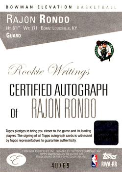 2006-07 Bowman Elevation - Rookie Writing Autographs Red #RWA-RR Rajon Rondo Back