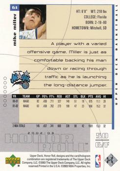 2002-03 Upper Deck Honor Roll #61 Mike Miller Back