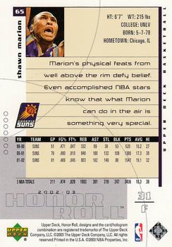 2002-03 Upper Deck Honor Roll #65 Shawn Marion Back