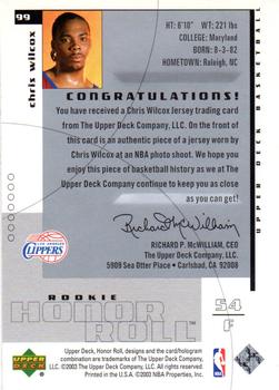 2002-03 Upper Deck Honor Roll #99 Chris Wilcox Back