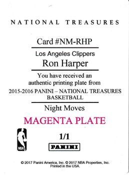 2016-17 Panini National Treasures - 2015-16 National Treasures Night Moves Printing Plates Magenta #NM-RHP Ron Harper Back