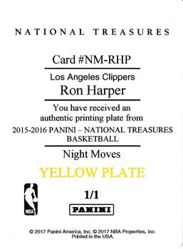 2016-17 Panini National Treasures - 2015-16 National Treasures Night Moves Printing Plates Yellow #NM-RHP Ron Harper Back
