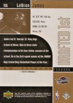 2002-03 Upper Deck Inspirations #156 LeBron James Back