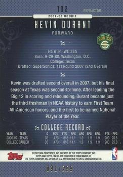 2006-07 Finest - Refractors Blue #102 Kevin Durant Back