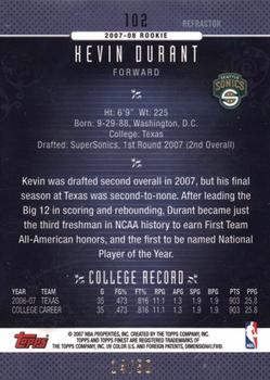 2006-07 Finest - Refractors Gold #102 Kevin Durant Back