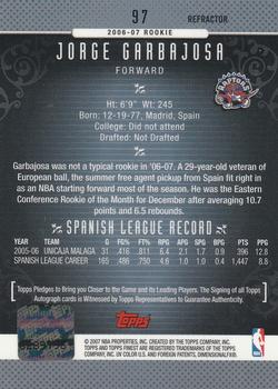 2006-07 Finest - Rookie Autographs Refractors #97 Jorge Garbajosa Back