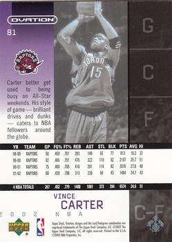 2002-03 Upper Deck Ovation #81 Vince Carter Back