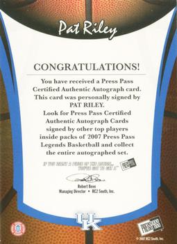 2006-07 Press Pass Legends - Legendary Legacy Autographs #NNO Pat Riley Back