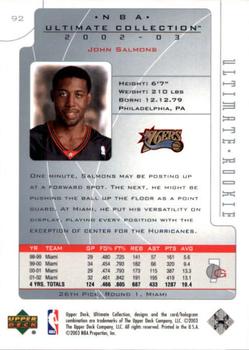2002-03 Upper Deck Ultimate Collection #92 John Salmons Back