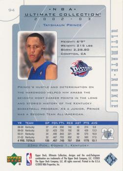 2002-03 Upper Deck Ultimate Collection #94 Tayshaun Prince Back