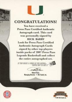 2006-07 Press Pass Legends - Signatures #NNO Rick Barry Back