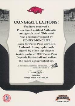 2006-07 Press Pass Legends - Signatures #NNO Sidney Moncrief Back