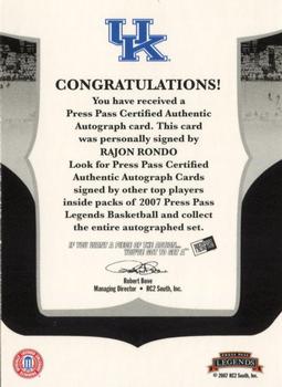 2006-07 Press Pass Legends - Signatures #NNO Rajon Rondo Back