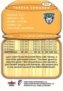 2003 Ultra WNBA #117 Teresa Edwards Back