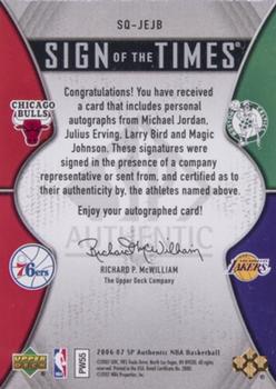 2006-07 SP Authentic - Sign of the Times Quad #SQ-JEJB Michael Jordan / Julius Erving / Larry Bird / Magic Johnson Back