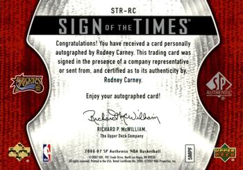 2006-07 SP Authentic - Sign of the Times Rookies #STR-RC Rodney Carney Back