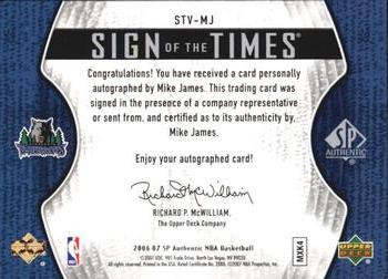 2006-07 SP Authentic - Sign of the Times Veterans #STV-MJ Mike James Back