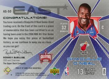2006-07 SP Game Used - All-Star Memorabilia #AS-SO Shaquille O'Neal Back
