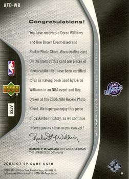 2006-07 SP Game Used - Authentic Fabrics Dual #AFD-WB Deron Williams / Dee Brown Back