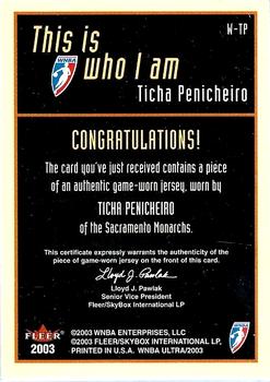 2003 Ultra WNBA - Who I Am Game Used #W-TP Ticha Penicheiro Back
