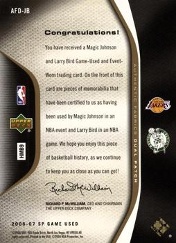 2006-07 SP Game Used - Authentic Fabrics Dual Patches #AFD-JB Magic Johnson / Larry Bird Back