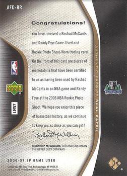 2006-07 SP Game Used - Authentic Fabrics Dual Patches #AFD-RR Rashad McCants / Randy Foye Back