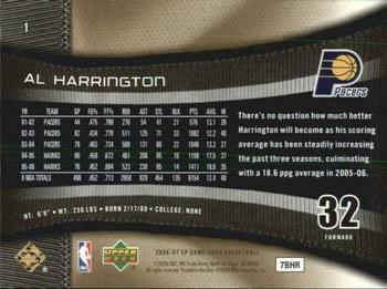 2006-07 SP Game Used - Gold #1 Al Harrington Back