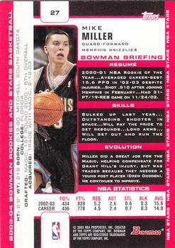 2003-04 Bowman #27 Mike Miller Back