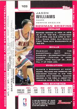 2003-04 Bowman #103 Jason Williams Back