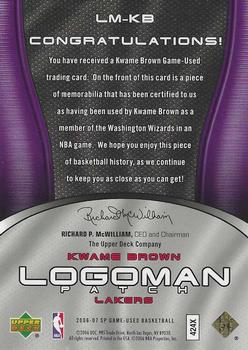 2006-07 SP Game Used - Logoman #LM-KB Kwame Brown Back