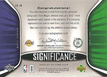 2006-07 SP Game Used - SIGnificance Dual #SD-JB Magic Johnson / Larry Bird Back