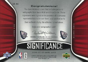 2006-07 SP Game Used - SIGnificance Dual #SD-KC Jason Kidd / Vince Carter Back