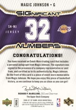 2006-07 SP Game Used - Significant Numbers #SN-MJ Magic Johnson Back