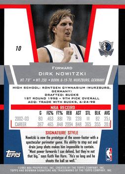 2003-04 Bowman Signature #10 Dirk Nowitzki Back