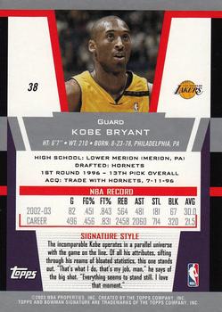 2003-04 Bowman Signature #38 Kobe Bryant Back