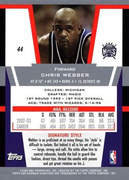 2003-04 Bowman Signature #44 Chris Webber Back