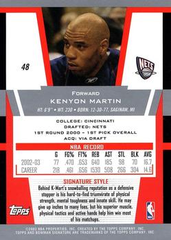 2003-04 Bowman Signature #48 Kenyon Martin Back